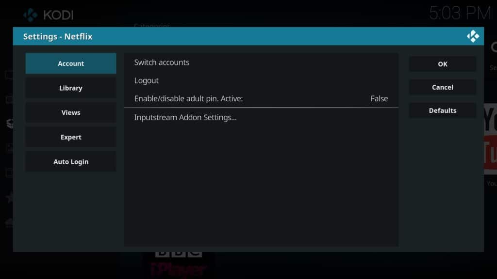 Netflix Kodi addon settings