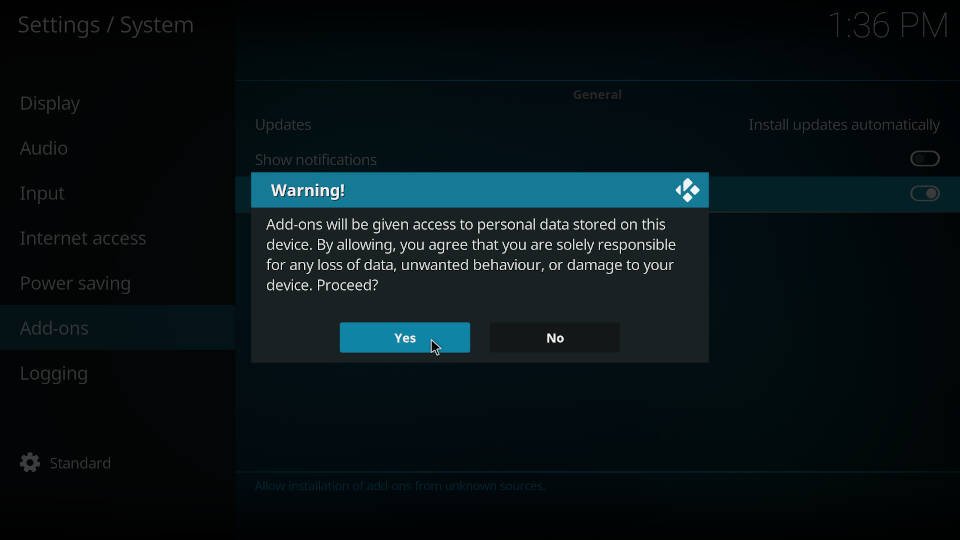 Enable unknown sources on Kodi